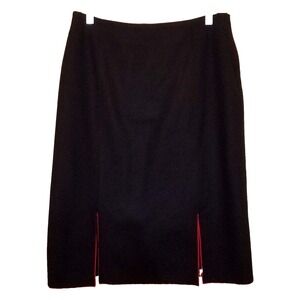 Willi Smith Women's Black Red Wool Blend Skirt SIZE 8 Front Slits Italy Office